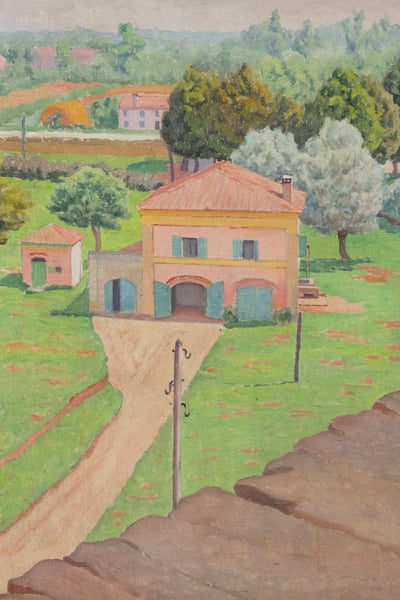 5 Leone Minassian Angolo di Trecenta. Vista dal Palazzone Spalletti 1939, olio su cartone Collezione Fondazione Cassa di Risparmio di Padova e Rovigo